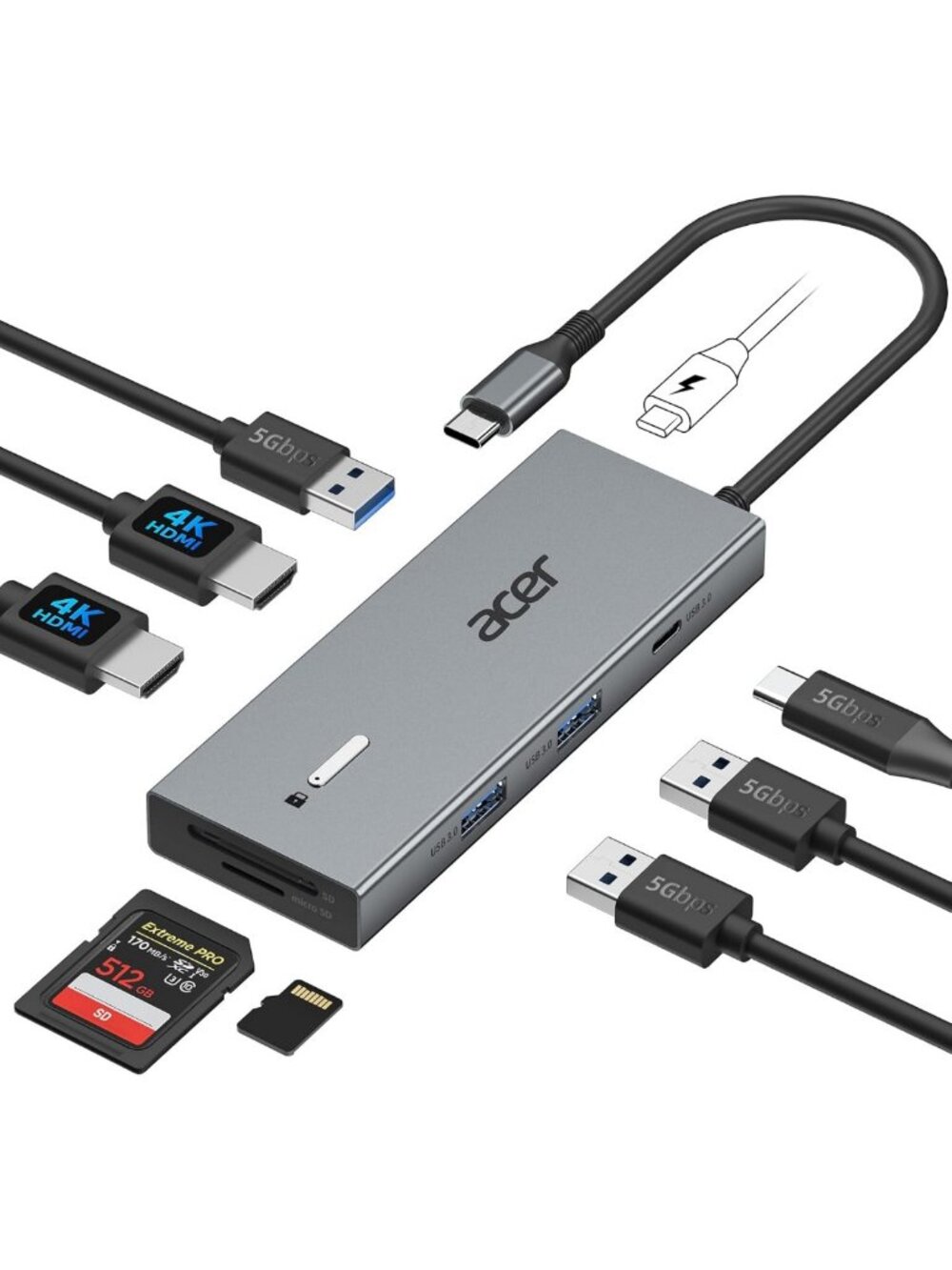 9-in-1 USB-C Docking Station for Dual Monitors, 2 HDMI Ports, Laptop Hub